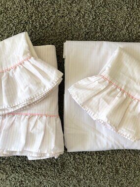Vintage Laura Ashley Pink Ticking Striped Full/Double Sheet Set USA READ